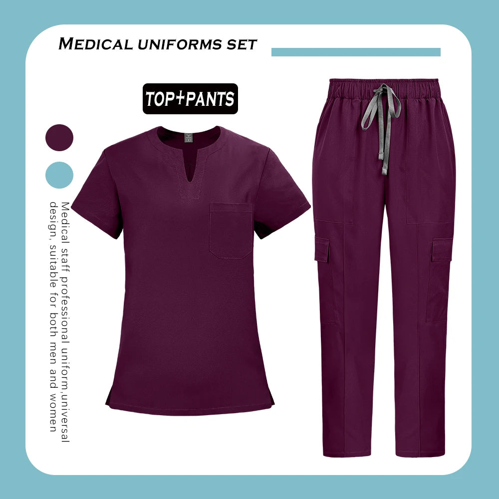 Medical Nurse Uniforms 2Pcs Clinical Nursing Top Pants Hospital Scrubs Set Women Men Surgery Clothes Dentist Overalls Work Wear