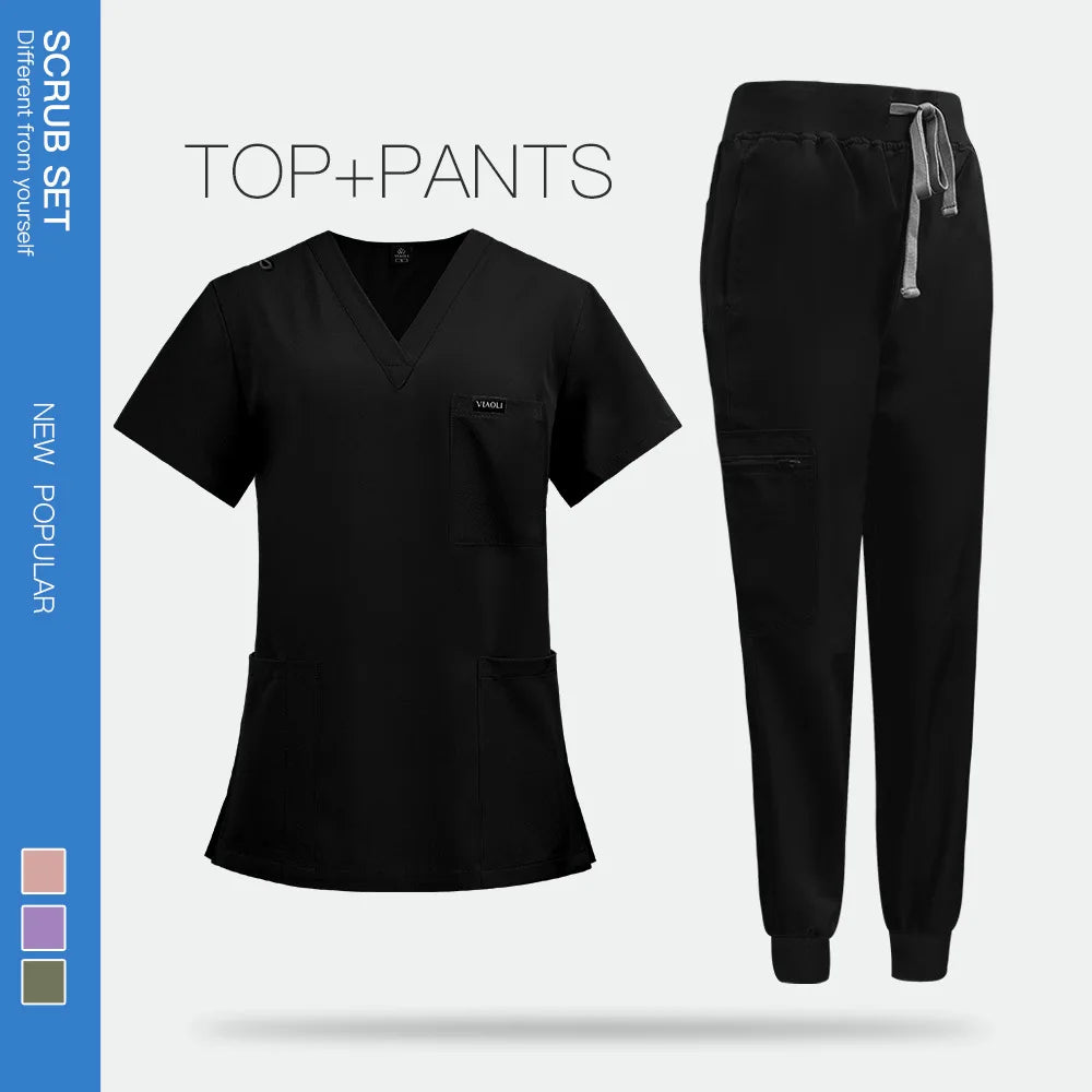 Unisex short sleeved surgical scrub set, skin care and operating room medical staff uniforms, isolation gowns