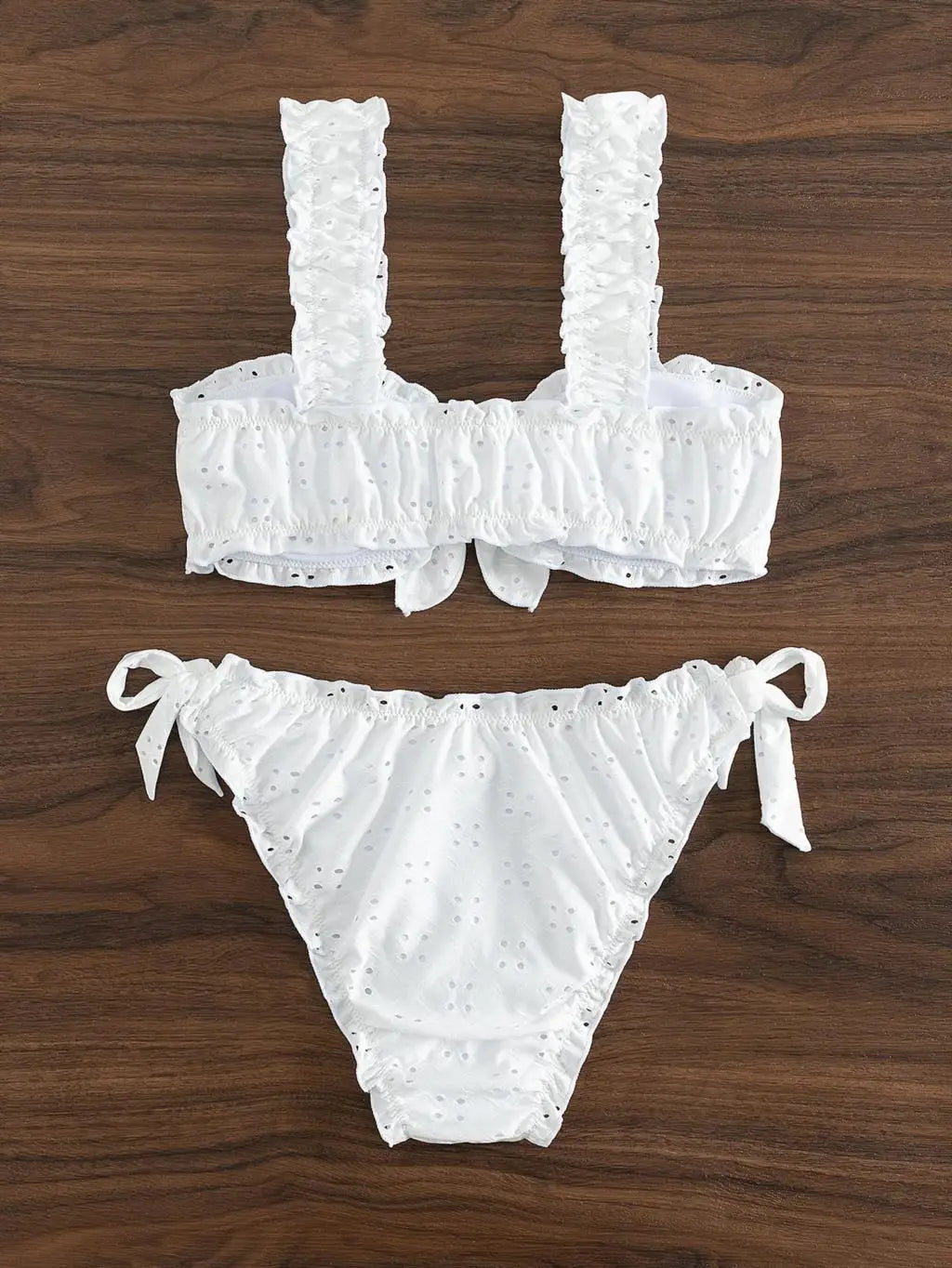 White Knot Front Tie Bikini Set 2 Piece Swimsuit For Women