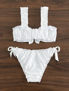 White Knot Front Tie Bikini Set 2 Piece Swimsuit For Women