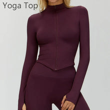 Seamless Zipper Long Sleeve Women Crop Top Yoga T Shirts