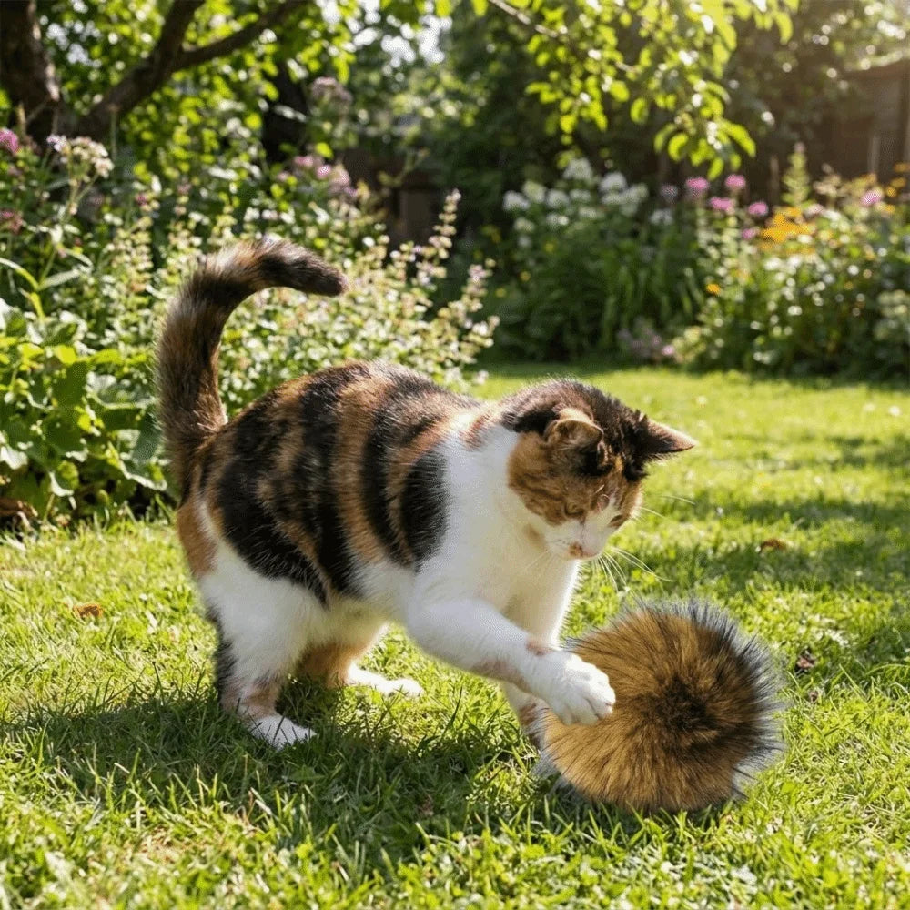 Washable Soft Fluffy Rabbit Fur Cat Rabbit Fur Scratch Resistant Cat Teaser Ball Bite Resistant Fluffy Pet Indoor