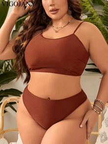 VigoJany 2025 Solid 3 Piece High Waist Skirt Plus Size Swimwear Women Strapped Push Up Swimsuit Backless Summer Bathing Suit