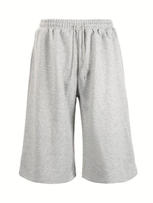 Men's Loose Street Style 7/8 Length Shorts Summer Casual Sports Elastic Waistband Pleated Hem Strong Draped Look