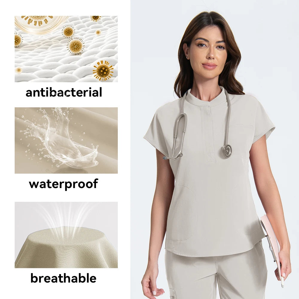 KUNG SCRUBS Beauty Salon Uniforms Women's Surgical Scrubs Set Slim Fit T-Shirt Pants Soft Breathable Nursing Workwear