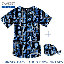 New Top for orthopedics Cotton bones skeleton printed Medical Blouse V-neck Nurse Doctor Operating T shirts Unisex Scrub Clothes