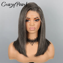 CrazyPearl Bob Wig Human Hair Salt and Pepper Grey Wigs 13X4 Straight Lace Frontal Wigs Human Hair Natural Hairline Gray Wigs