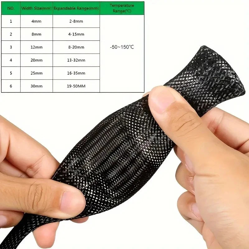 10m /32.8 ft Pet Expandable Braided Mesh Sleeve Black Flexible Wire Mesh Sleeve Tv Audio Pc Cable Protection Against Pet Chewing
