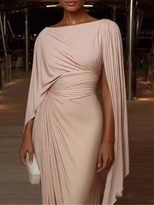 Slash Collar Pleat Slim Banquet Dress For Women High Waist