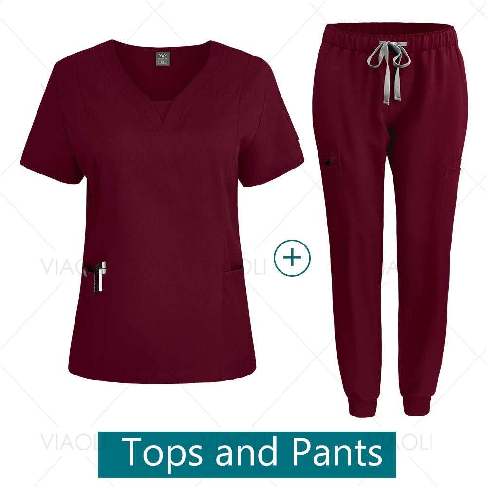 Hot Sales Doctor Uniforms Medical Nursing Clinic Scrub Sets Short Sleeve Tops Pants Suit XS-XXL Medical Accessories Spa Uniforms