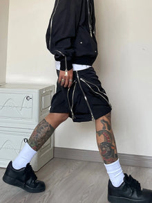 American style high street wind assault shorts men Multi-Zipper design Harajuku casual tooling outdoor five-point pants summer