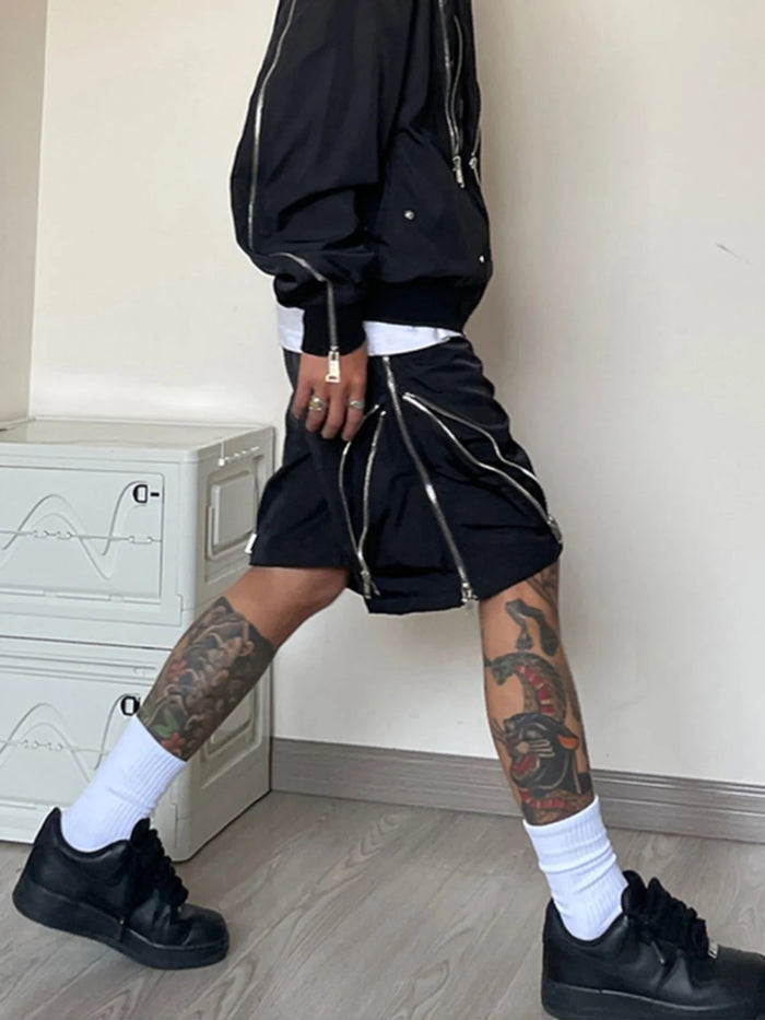 American style high street wind assault shorts men Multi-Zipper design Harajuku casual tooling outdoor five-point pants summer