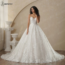 BEPEITHY Customized Glitter Princess Ivory Wedding Dresses For Women Sleeveless Shinny Lace V Neck Bride Ball Bridal Gown 2025