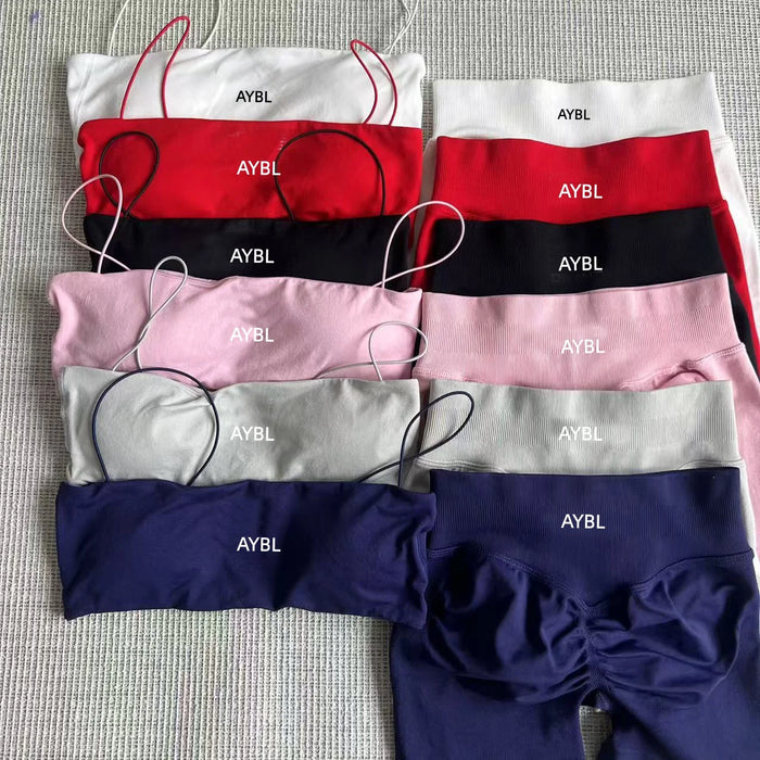 2 Pcs Strappy Bras Women Seamless Sports Yoga Short Set Gym Leggings Set Fitness Workout Adapt Seamless Strappy Sports Bras Set