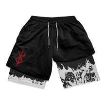 Sport Shorts Men 2 in 1 Gym Jogging Running Training Workout Shorts 3D Anime Berserk Breathable Beach Double-Layer Shorts Mens