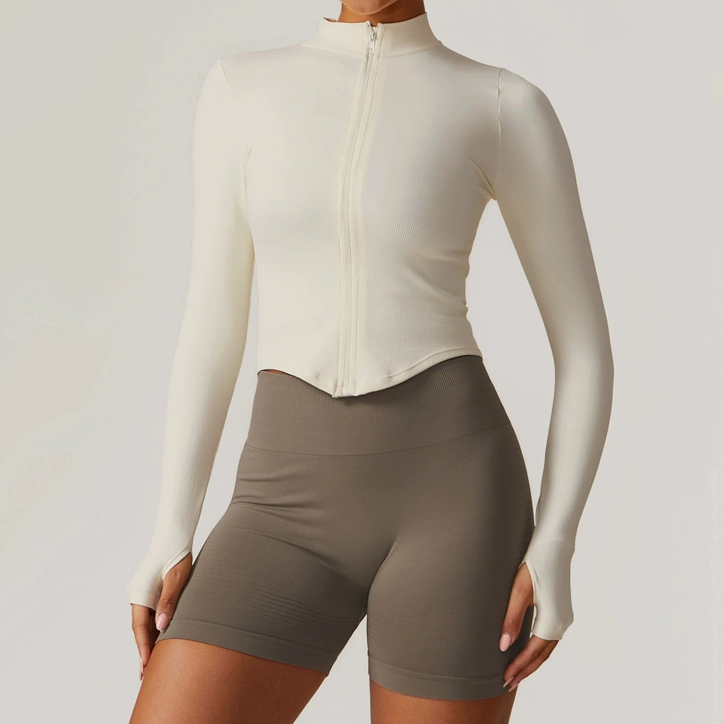 Seamless Zipper Long Sleeve Women Crop Top Yoga T Shirts