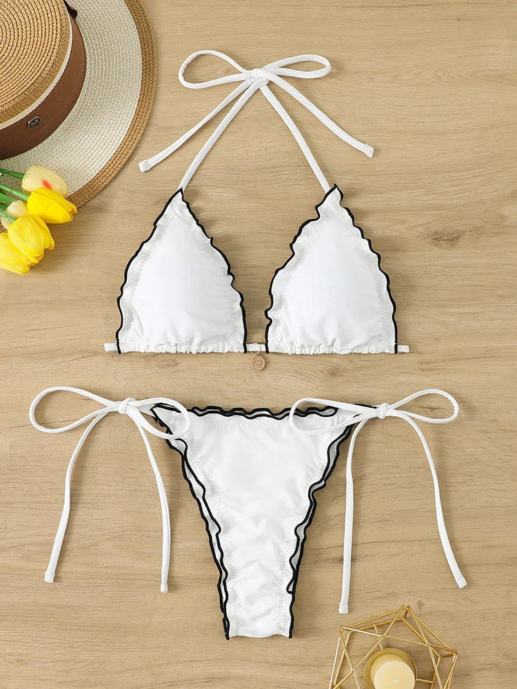 Triangle Bikini Set For Women Lace Up Two Piece Swimwear