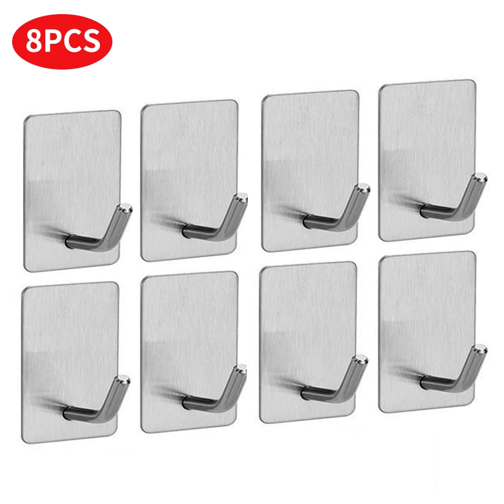 4/8pcs stainless steel small hooks, no drilling, wall mounted, kitchen, bathroom, office key hooks wall hook adhesive wall hooks