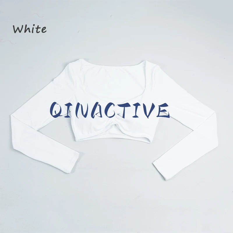 QINACTIVE Women Yoga Crop Top Long Sleeve Shirts Fitness