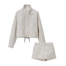 Fashionable Polka Dot Outerwear And Shorts Set Women's Autumn New Arrival Versatile Checkered Print Long Sleeve Polyester Fiber