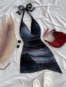 2025 Fashion Design sense Chiffon sleeveless sexy tight deep V short sexy pure backless dress