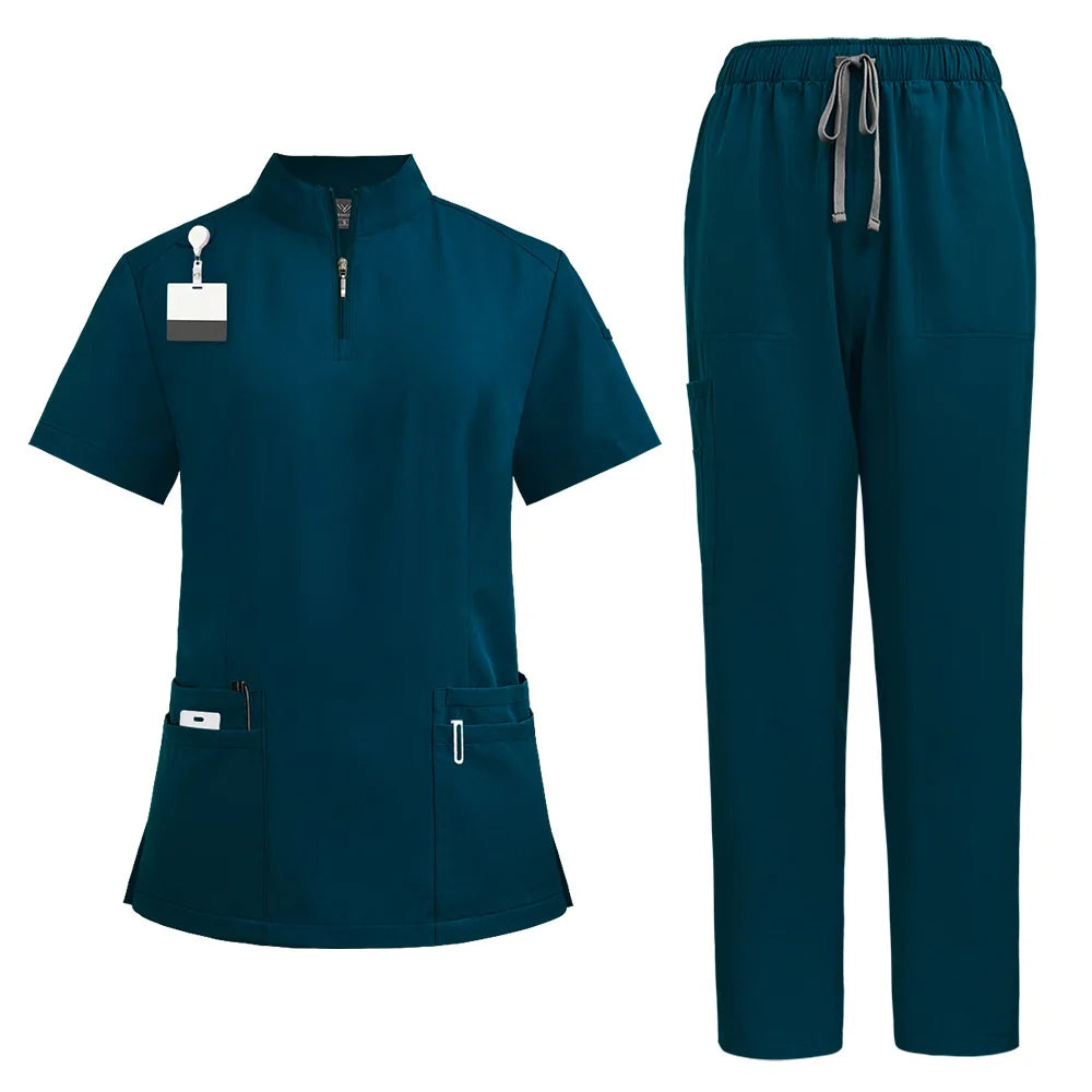 Elastic quick-dry scrub top, men's and women's surgical scrubs for doctors, beauty salon operating room scrub uniforms
