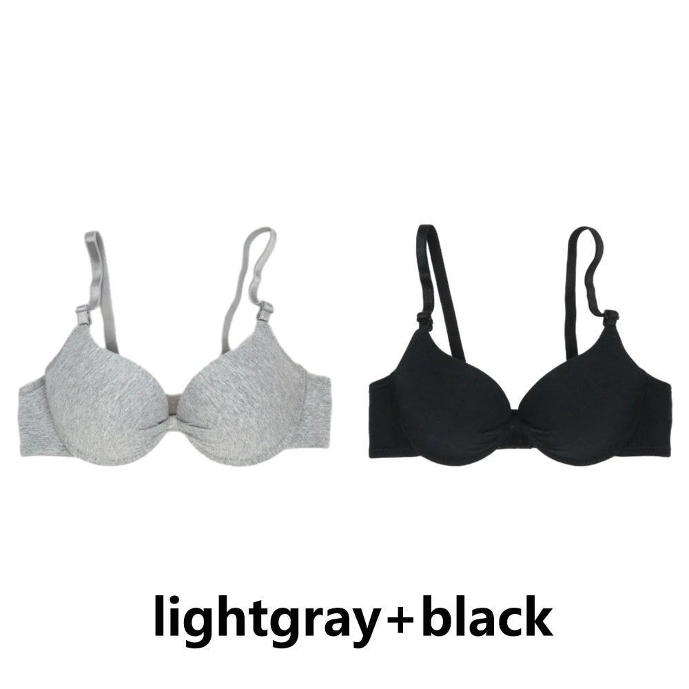 FallSweet 2PCS Cotton Push Up Bra For Women Underwire Bralette  Small Chest A B Cup Seamless Brassiere Breathable Underwear