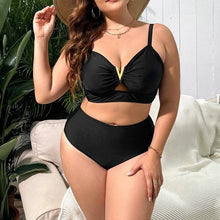 2026 Black V Neck Plus Size Swimwear Women High Waist Large Two Piece Swimsuit Lady Hollowed Out Chubby Big Curvy Bathing Suit