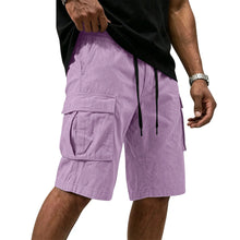 Men Multi-color Cargo Shorts Summer Loose Drawstring Elastic Waist Multi Pocket Quick Dry Casual Five Point Street Shorts