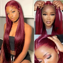 Straight 99J Burgundy Red Synthetic 13x4x1 Lace Frontal Wig