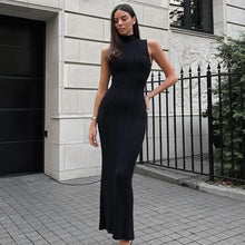 2025 Spring Sleeveless Knitwear Turtleneck Long Dress Female Slim Elegant Fashion Autumn Ribbed Knit Dress For Women Maxi Dress