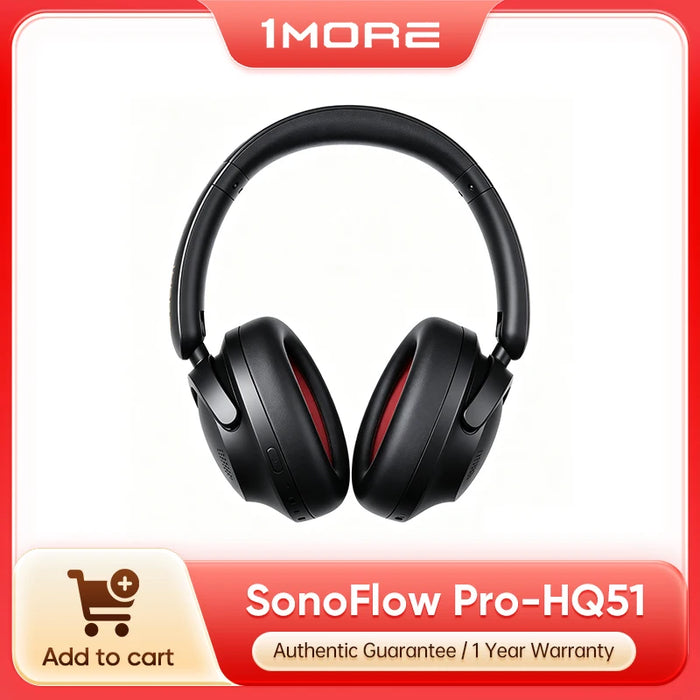 Casque 1MORE SonoFlow Pro HQ51 à réduction de bruit active, Bluetooth 5.4, Hi-Res, LDAC, transducteur DLC 40 mm, ANC QuietMax 42 dB, 100 h d'autonomie, casque circum-auriculaire