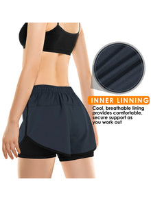 Women's Double Layer Running Shorts Quick Dry Three-Quarter Length Sportswear Casual Sporty Look Fake Two-Piece Set