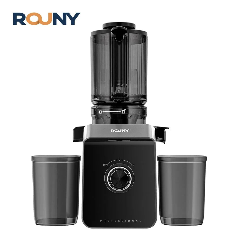 ROUNY Cold Press Extractor with Filter-Free, Easy Clean Electric Fruit Slow Juicer Machine with 130mm Large Feed Caliber,  Black