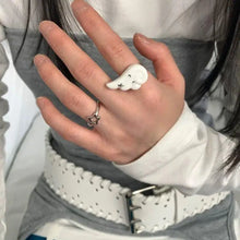 Punk Gothic Wings Ring Set Y2K Star Angel Wings Rings Couple Rings Adjustable Rings Five-Pointed Star Design Open Ring Women Men