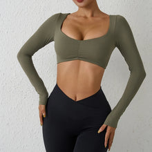 QINACTIVE Women Yoga Crop Top Long Sleeve Shirts Fitness