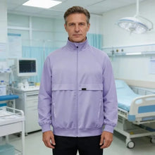 Surgical gown jacket, long sleeved jacket, stand up collar with multiple pockets, medical brush gloves, nurse work clothes