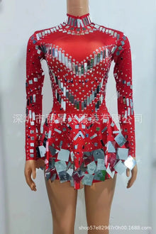 Stretch Sequin Mirror Dress Bodysuit Drag Queen Dancewear