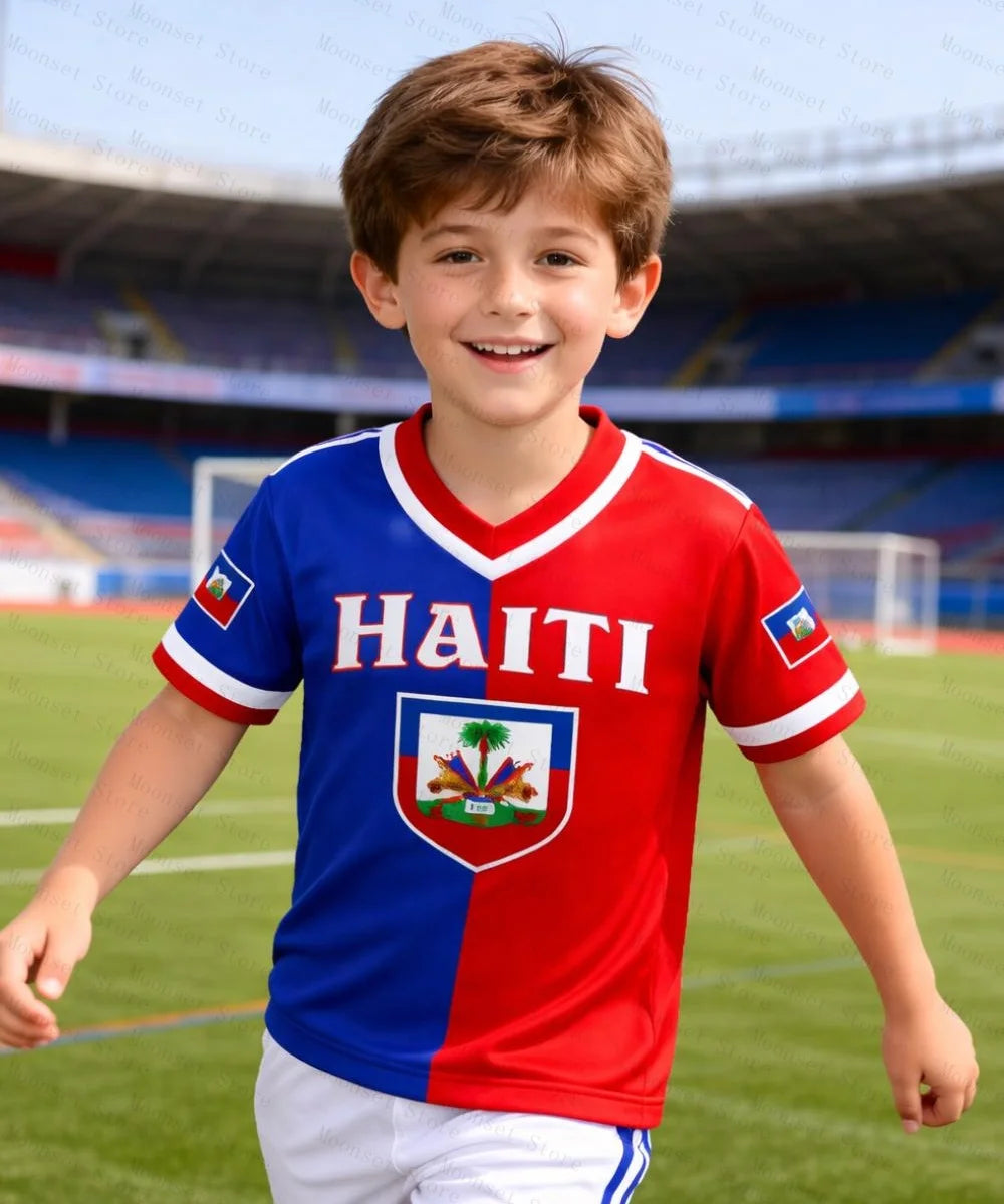 Summer Haiti Kids Soccer Tshirt Quick Dry Short Sleeve Football Tops National Flag Sports Shirt for Men's Shirts Woman t-shirts