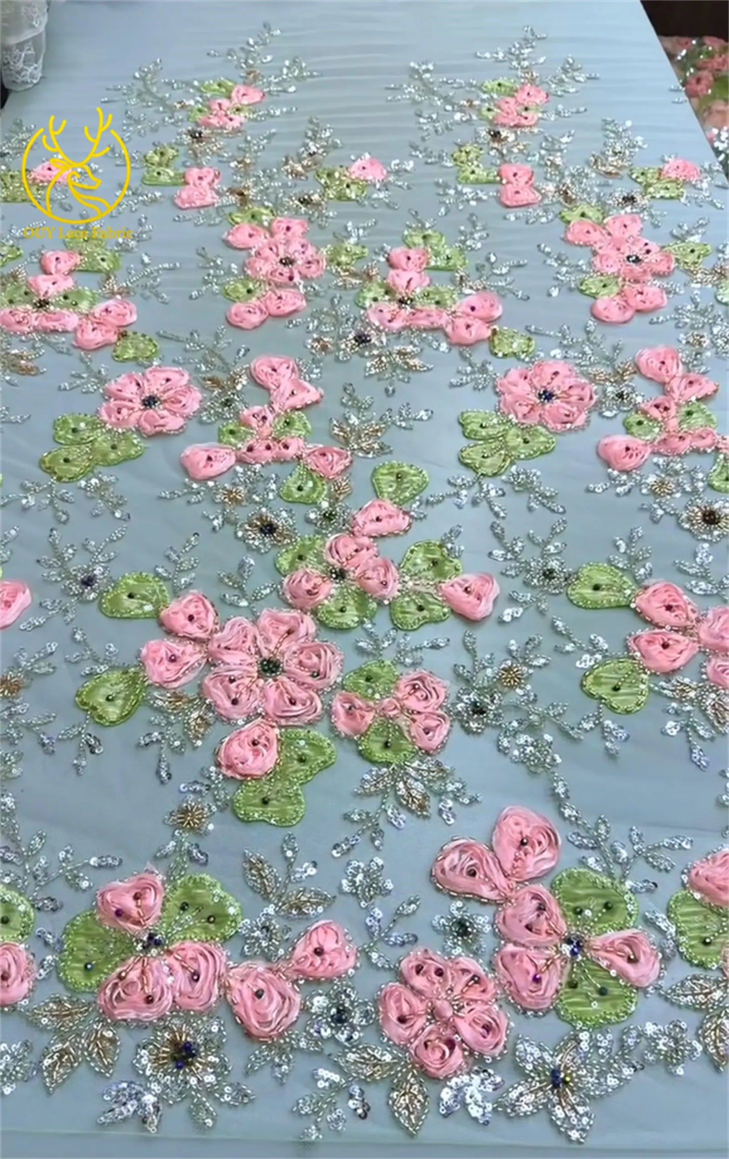 Beautiful Nigerian 3D Flower Lace Fabric 2026 African Beaded Sequins Lace Fabric French Embroidery Tulle Lace Wedding Dress