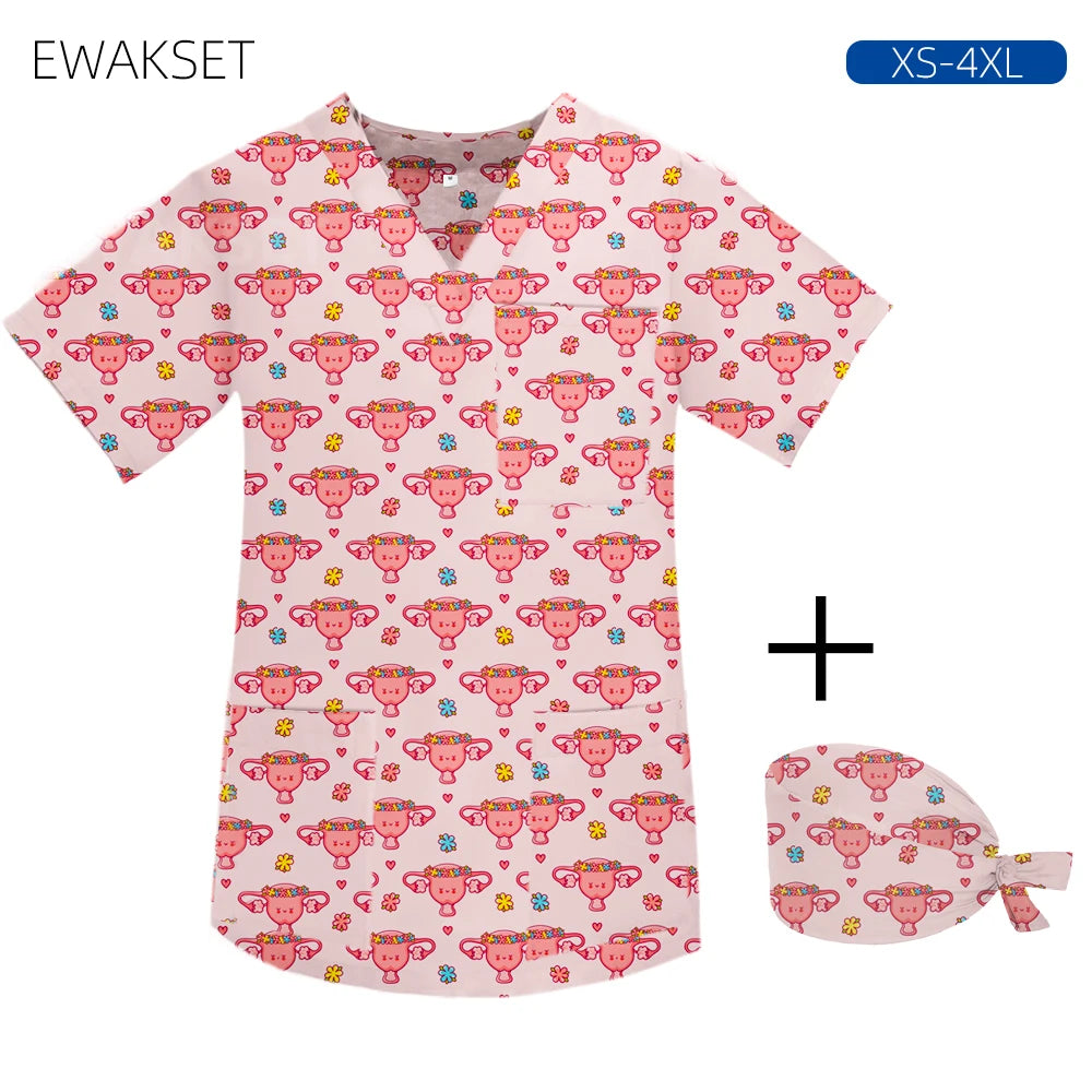 Women men Cartoon X-ray Surgical Tops pure Cotton Short Sleeve Medical Uniform Hospital Clinic Scrubs Blouse orthopedics Clothes