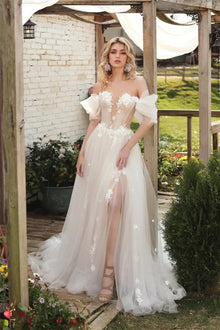 Boho Off The Shoulder V-neck 3d Flower A Line Wedding Dresses Side Slit Custom Made Formal Bridal Grown 2025 Rode De Morrie