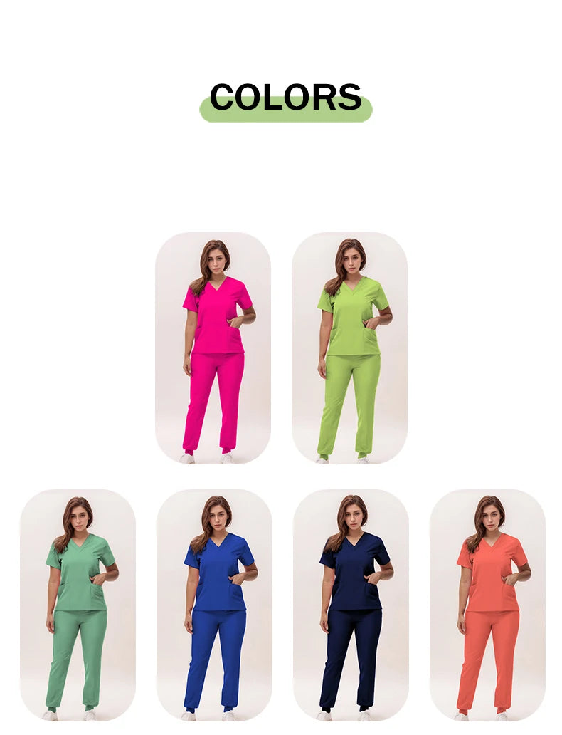 Stretchy Nurse Uniforms V-neck Top Jogger Pants Scrub Sets Surgical Workwear Dentist Nursing Suit Hospital Doctor Outfit S21