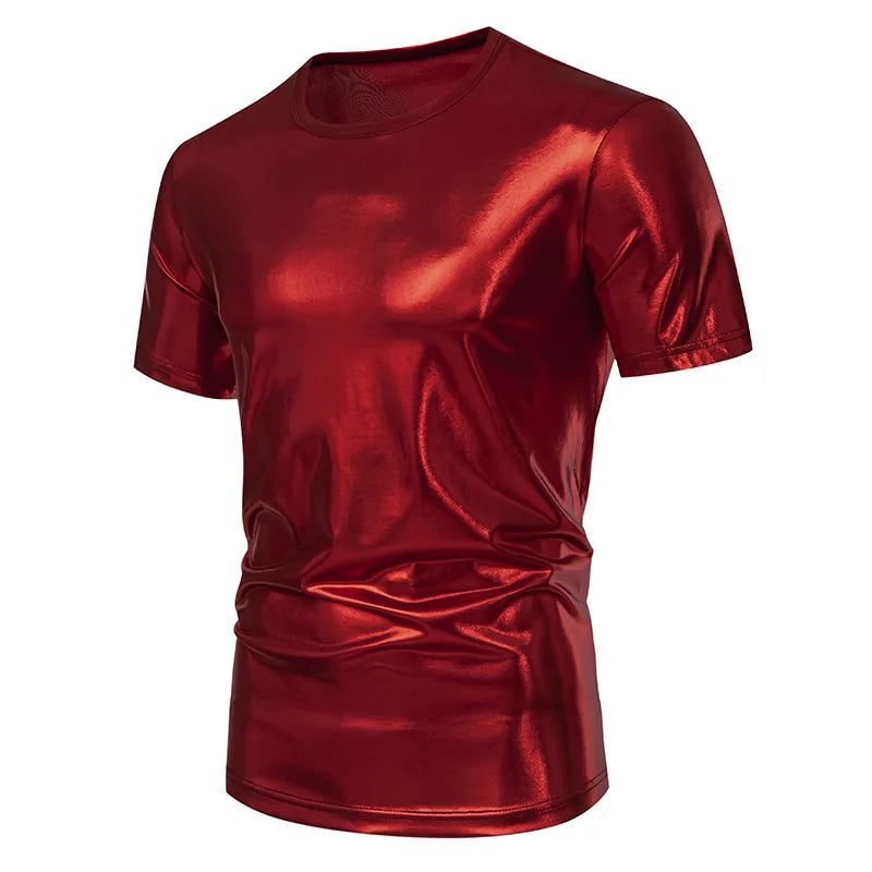 #4105 Hip Hop T Shirt Man Short Sleeve Summer T Shirt O-neck Loose Gold Silver Red Green Punk Streetwear Tshirt Shinny Surface