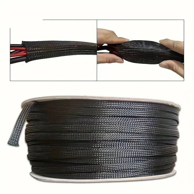 10m /32.8 ft Pet Expandable Braided Mesh Sleeve Black Flexible Wire Mesh Sleeve Tv Audio Pc Cable Protection Against Pet Chewing