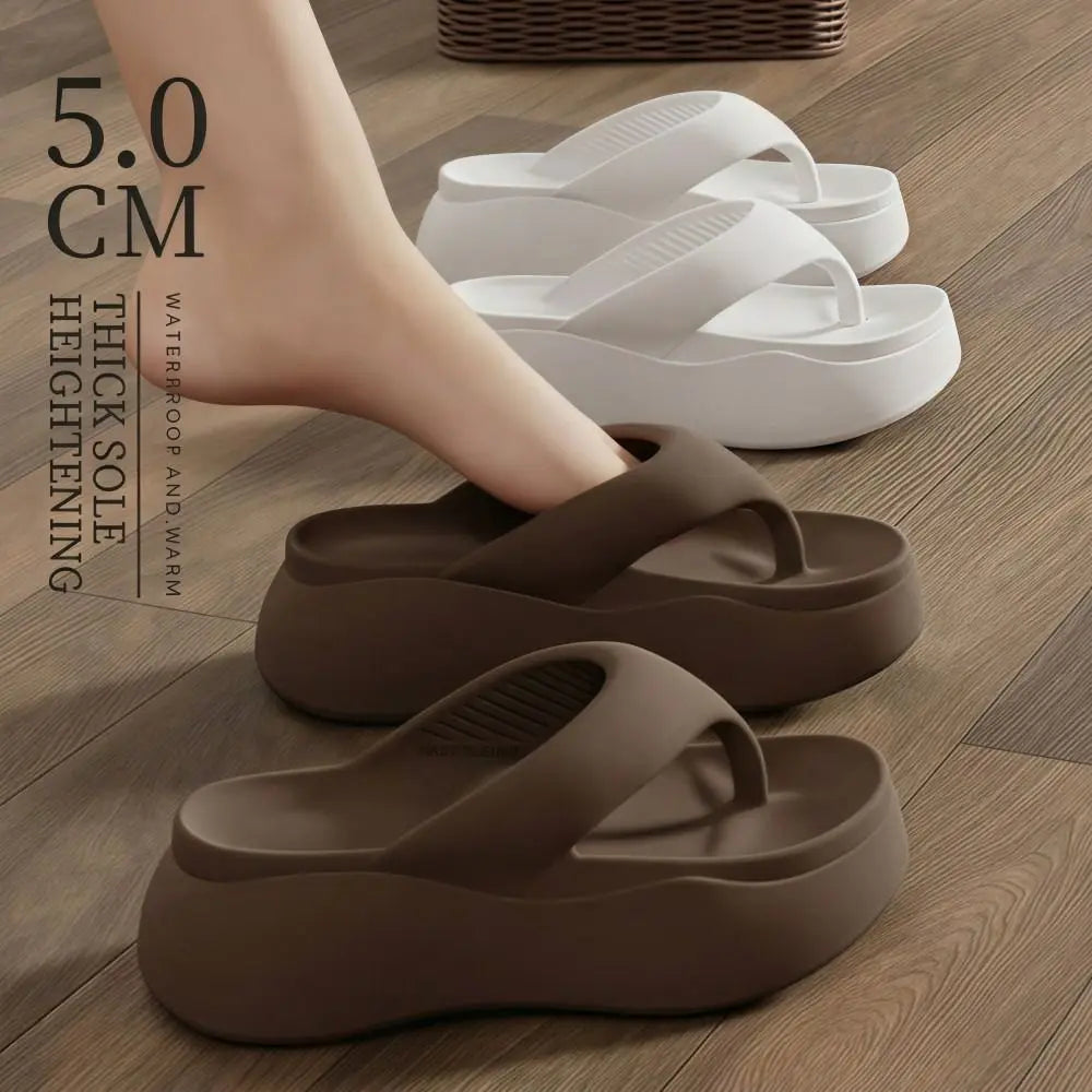Height-increasing Platform Slippers Non-slip 5CM EVA Beach Sandals Soft Sole Anti-odor Women's Flip Flops Everyday Outfits