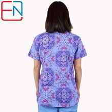 Hennar Print Vet Scrub Uniform For Women In 100% Cotton 4 pockets,XXS-5XL Pet Doctors Medical Scrub Tops