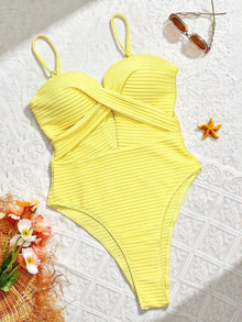 Yellow Hollow Out One Piece Swimsuit Backless Monokini