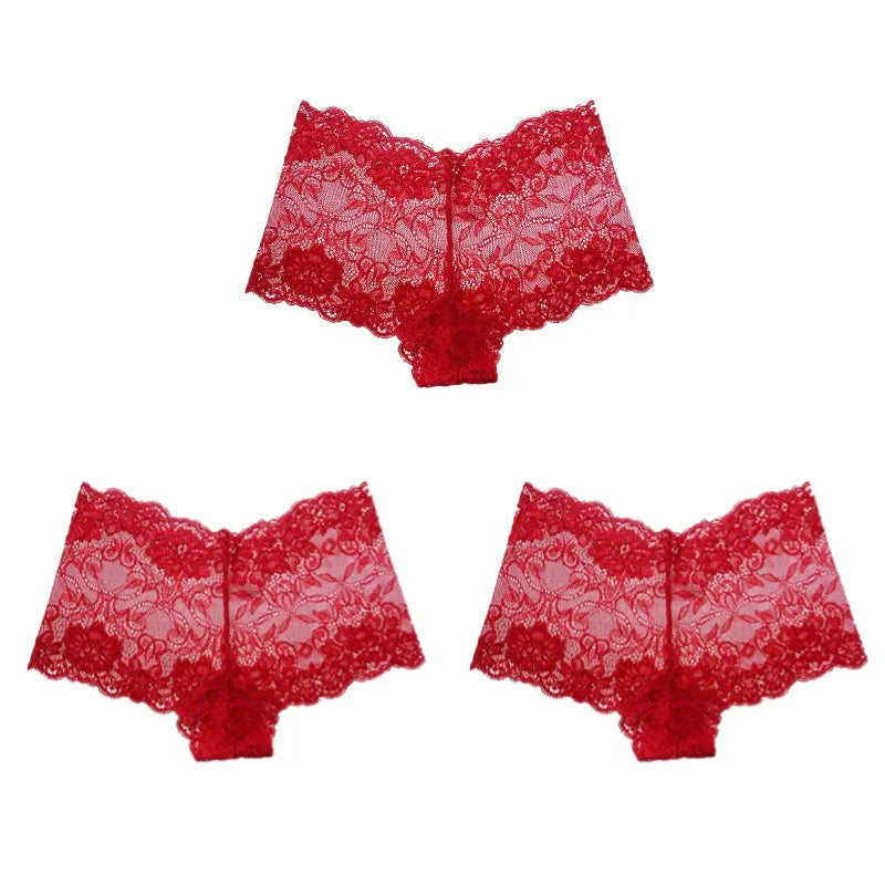 BZEL 3PCS Fashion Women's Panties Sweet Lace Female Boxers Hollow Out Sexy Lingerie Charming Underwear Soft Breathable Boyshorts