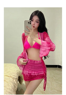 Pure Desire Women's Bikini Swimsuit Set Conservative Slimming Small Chest Gathered Holiday Swimwear Four-Piece Ensemble